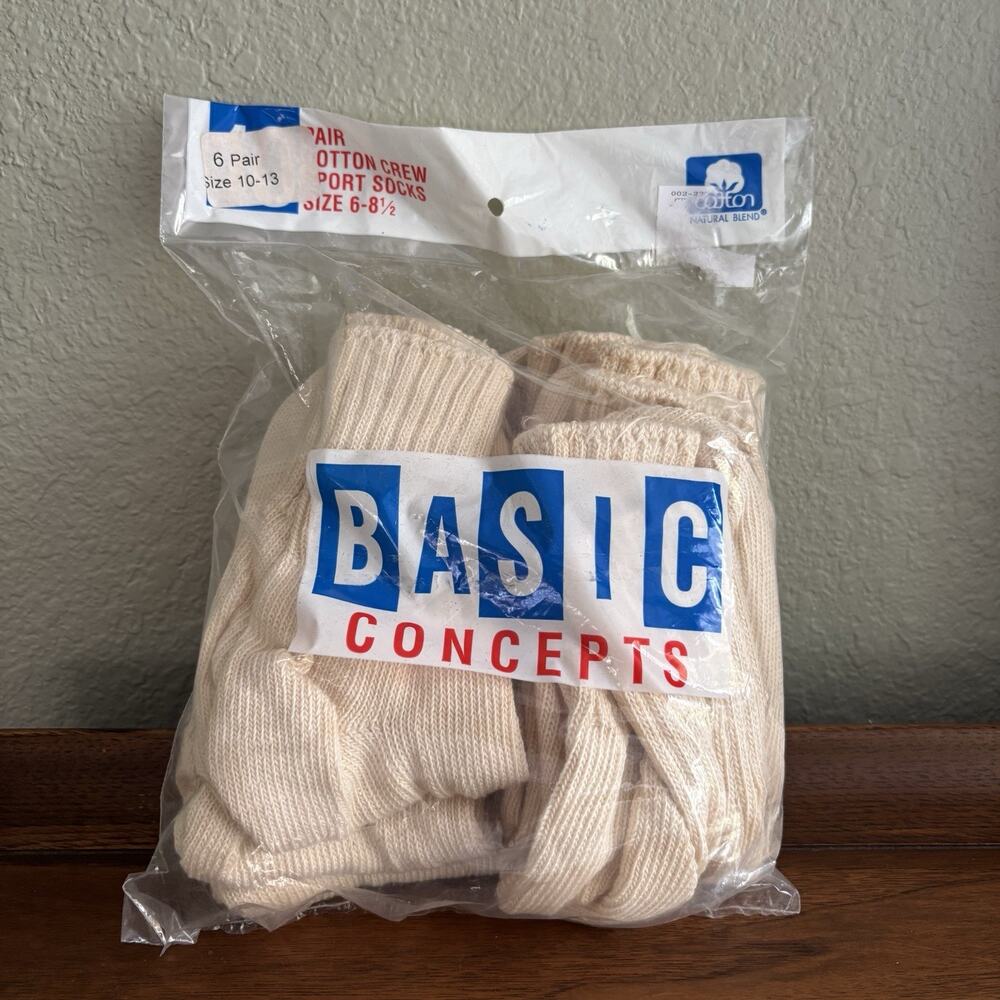 Vintage 6 Pair Basic Concept Cream Socks Mens Size 6-8.5 Cotton Natural Blend